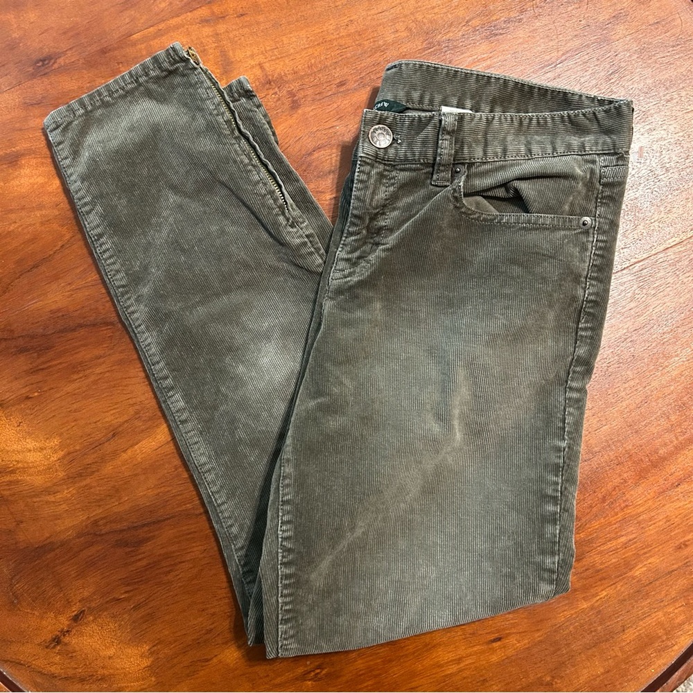 J Crew Corduroy Skinny Pants with Ankle Zipper Dark Green Gold Zip Size 8 / 29 - Picture 7 of 11